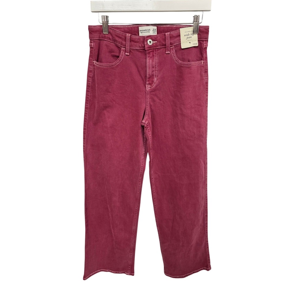 NWT Abercrombie Wide Leg Jean Girls 15/16 Burgundy High Rise Denim Pants Chic